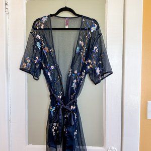 Adore Me Cherie Blue Embroidered Robe Size S